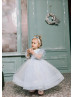 Long Sleeves Light Blue Snowflake Tulle Flower Girl Dress